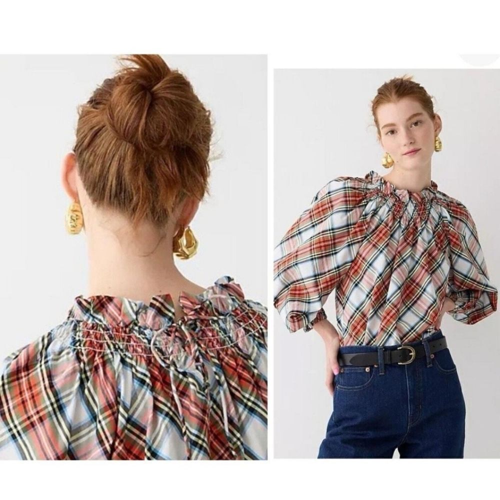J.Crew Smocked-neck Poplin Top sz Med